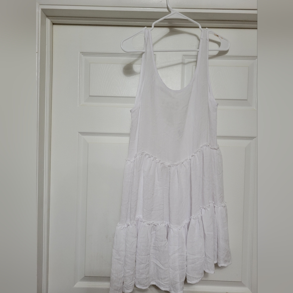 S/M WHITE CROP MINI/MIDI SHIRT/DRESS